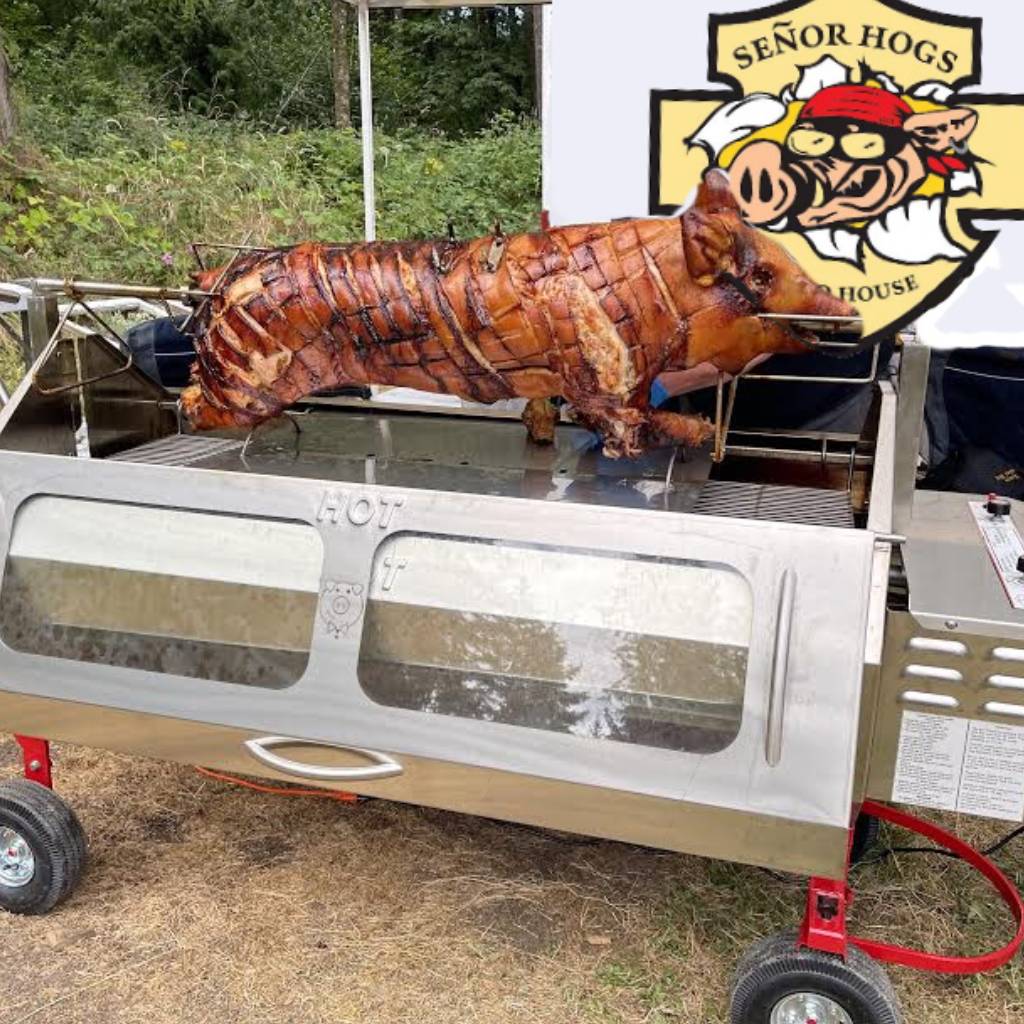 A pig is sitting on top of a grill.